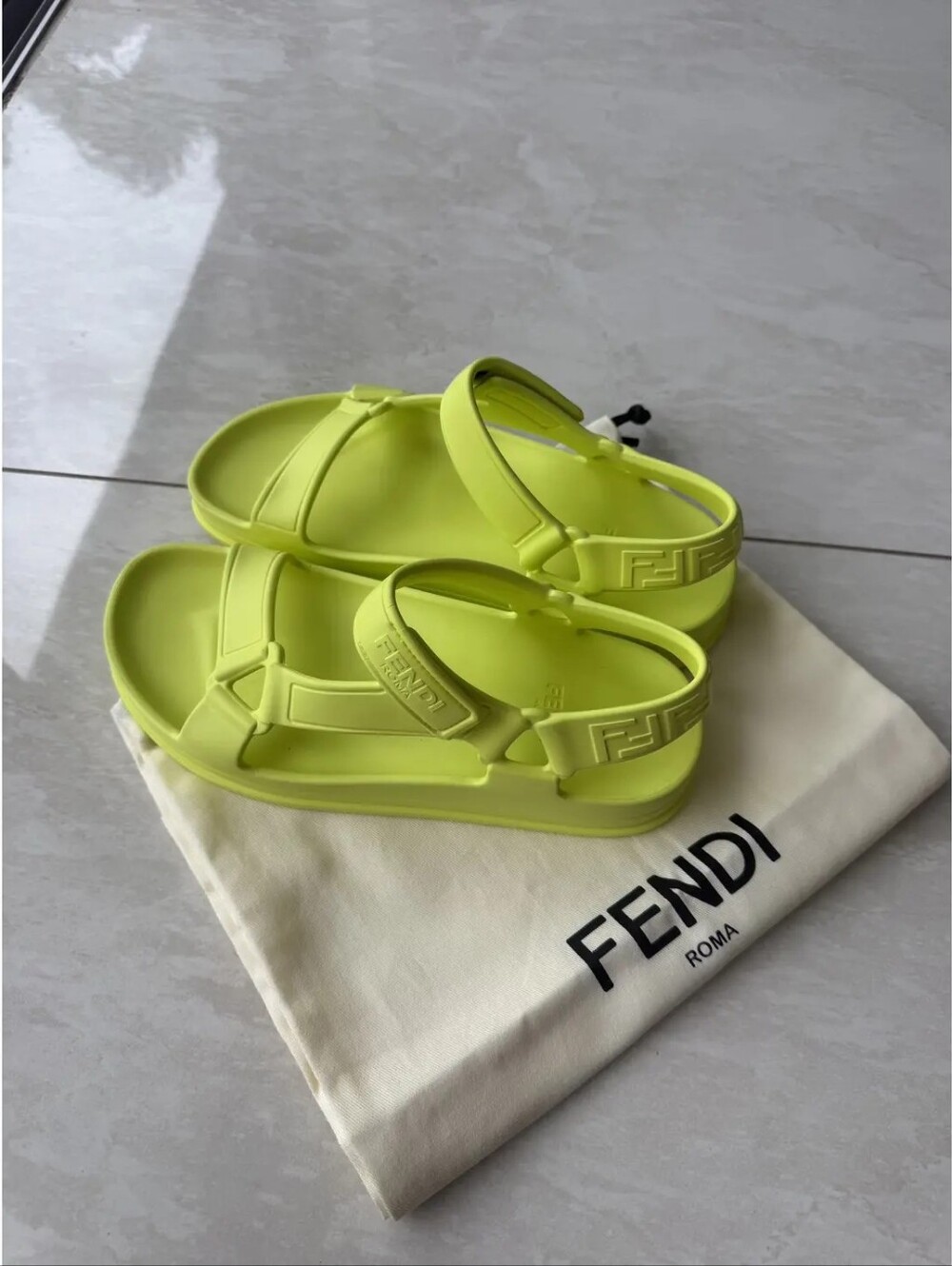 Fendi By Marc Jacobs Feel Sandals In Neon Yellow, Size 38 - Picture 2 of 13